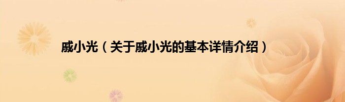 戚小光（关于戚小光的基本详情介绍）