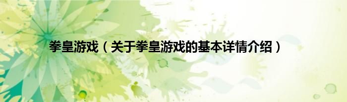 拳皇游戏（关于拳皇游戏的基本详情介绍）