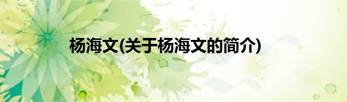 杨海文(关于杨海文的简介)