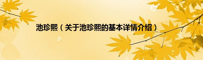 池珍熙（关于池珍熙的基本详情介绍）