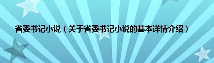 省委书记小说（关于省委书记小说的基本详情介绍）