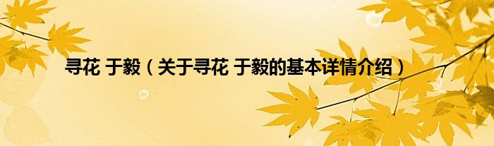 寻花 于毅（关于寻花 于毅的基本详情介绍）