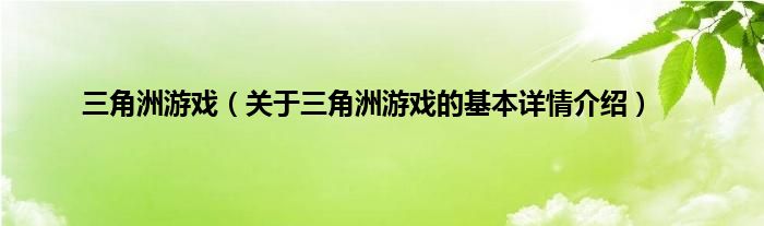 三角洲游戏（关于三角洲游戏的基本详情介绍）