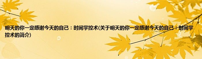 明天的你一定感谢今天的自己：时间掌控术(关于明天的你一定感谢今天的自己：时间掌控术的简介)