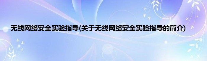 无线网络安全实验指导(关于无线网络安全实验指导的简介)