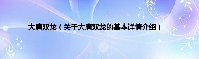 大唐双龙（关于大唐双龙的基本详情介绍）