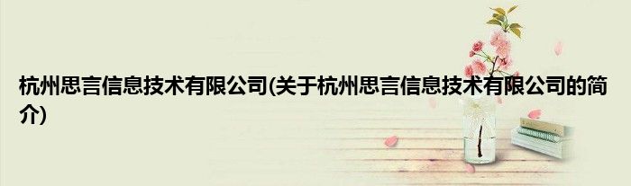 杭州思言信息技术有限公司(关于杭州思言信息技术有限公司的简介)