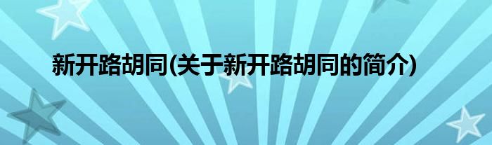 新开路胡同(关于新开路胡同的简介)