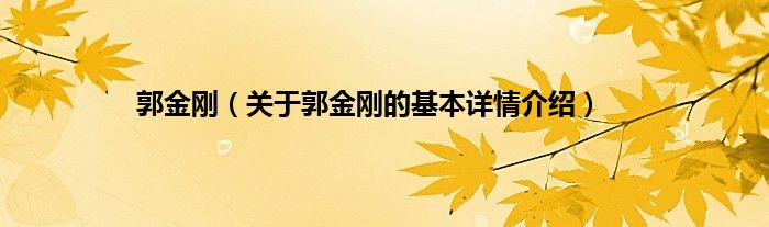 郭金刚（关于郭金刚的基本详情介绍）