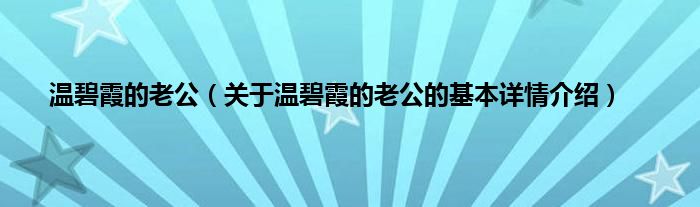 温碧霞的老公（关于温碧霞的老公的基本详情介绍）