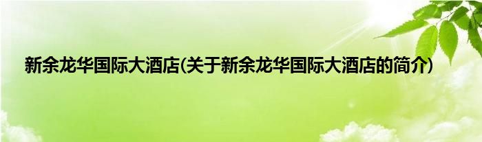 新余龙华国际大酒店(关于新余龙华国际大酒店的简介)